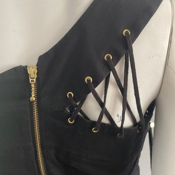 PREEN • black Lace-up One Shoulder Mini Dress - Picture 6 of 10